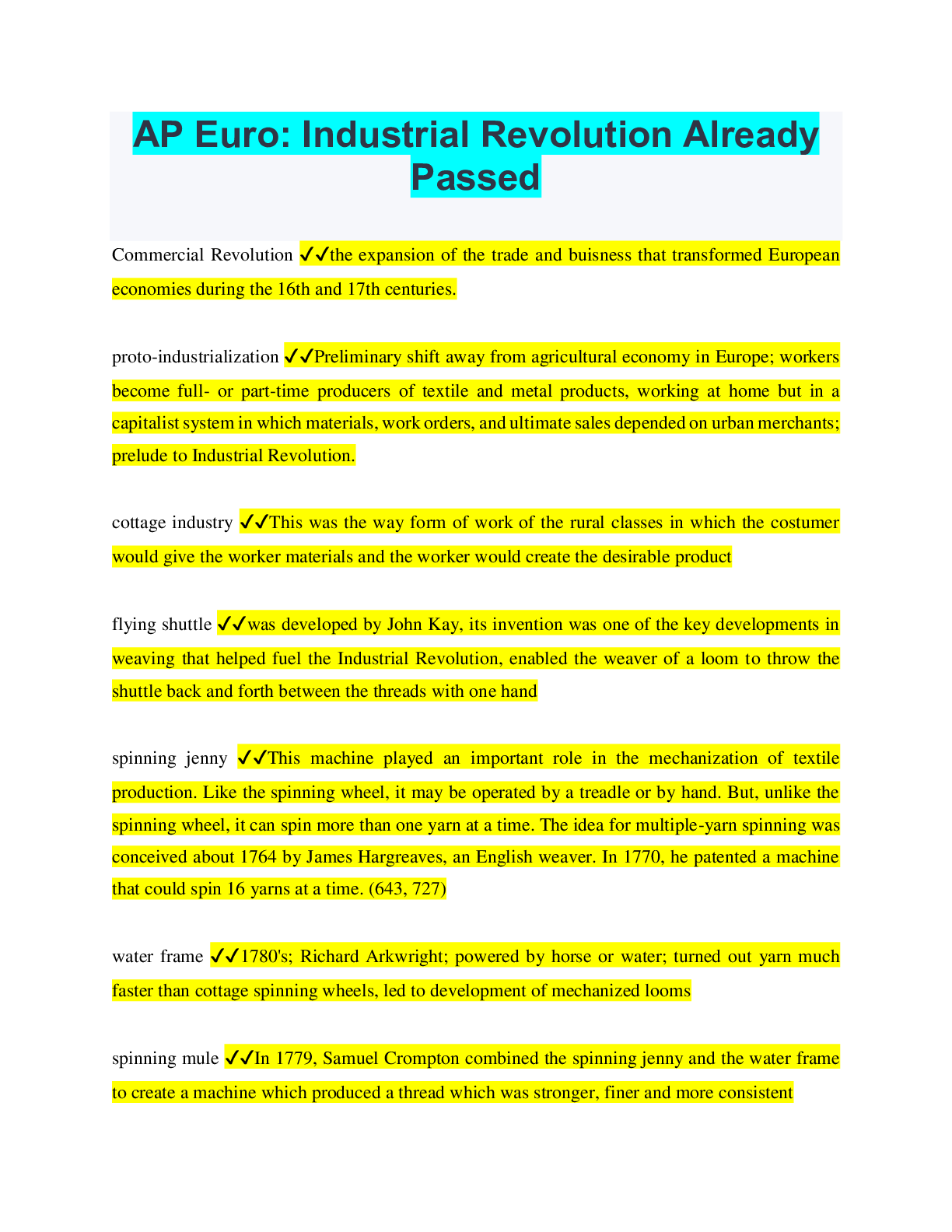 AP Euro Industrial Revolution Already Passed Browsegrades
